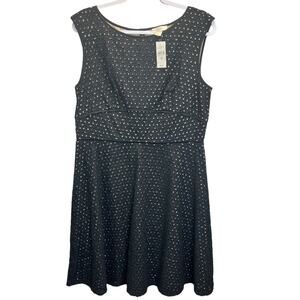 Ann Taylor LOFT Eyelet Sleeveless Dress Black Size 12 Overlay Casual Summer